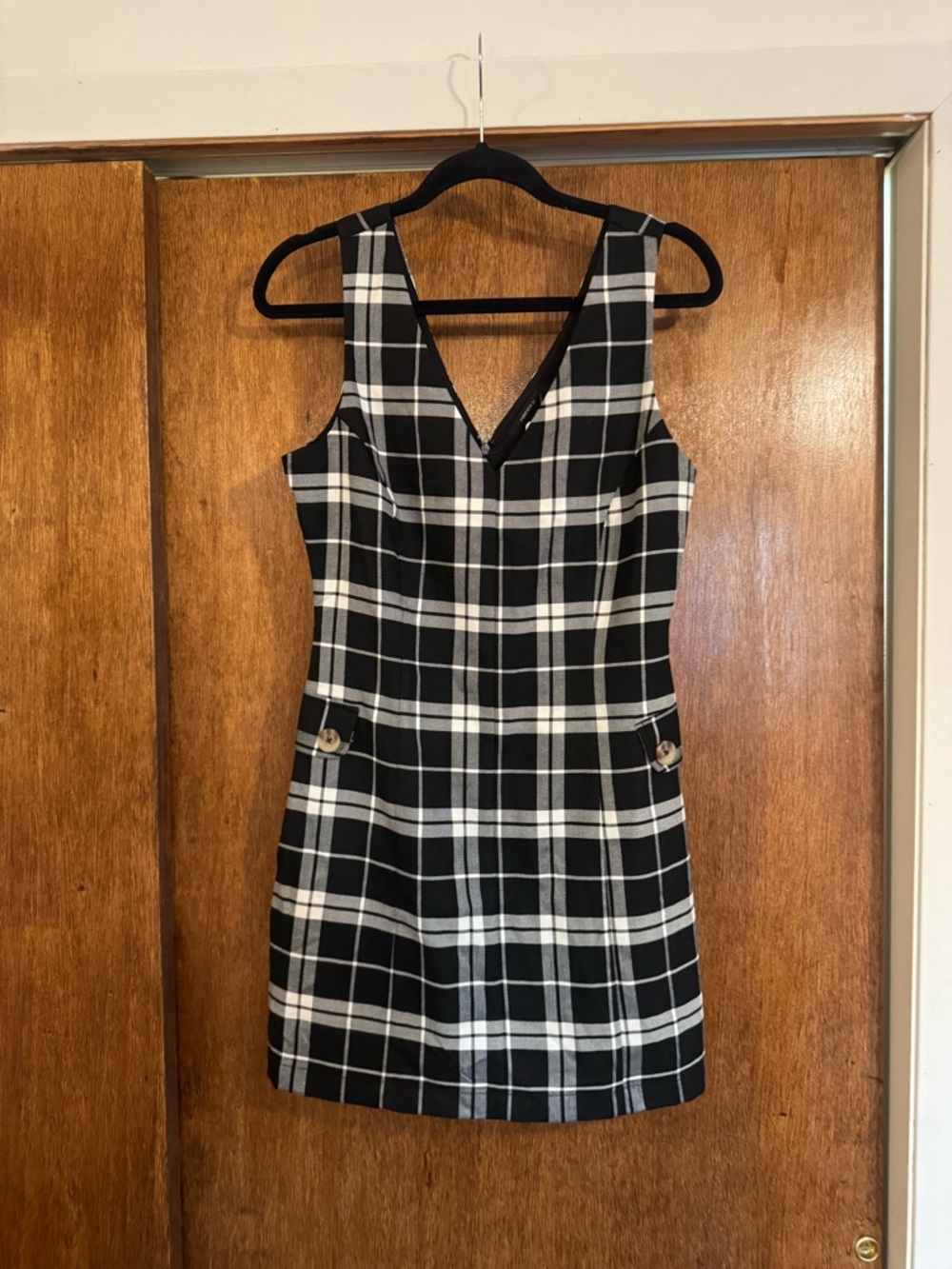 Forever 21 Black & White Plaid V-Neck Mini Dress